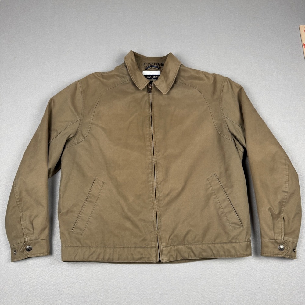 Dockers Mens Harrington Jacket Large Khaki Tan Quilt Lined‎ Full Zip GrandpaCore